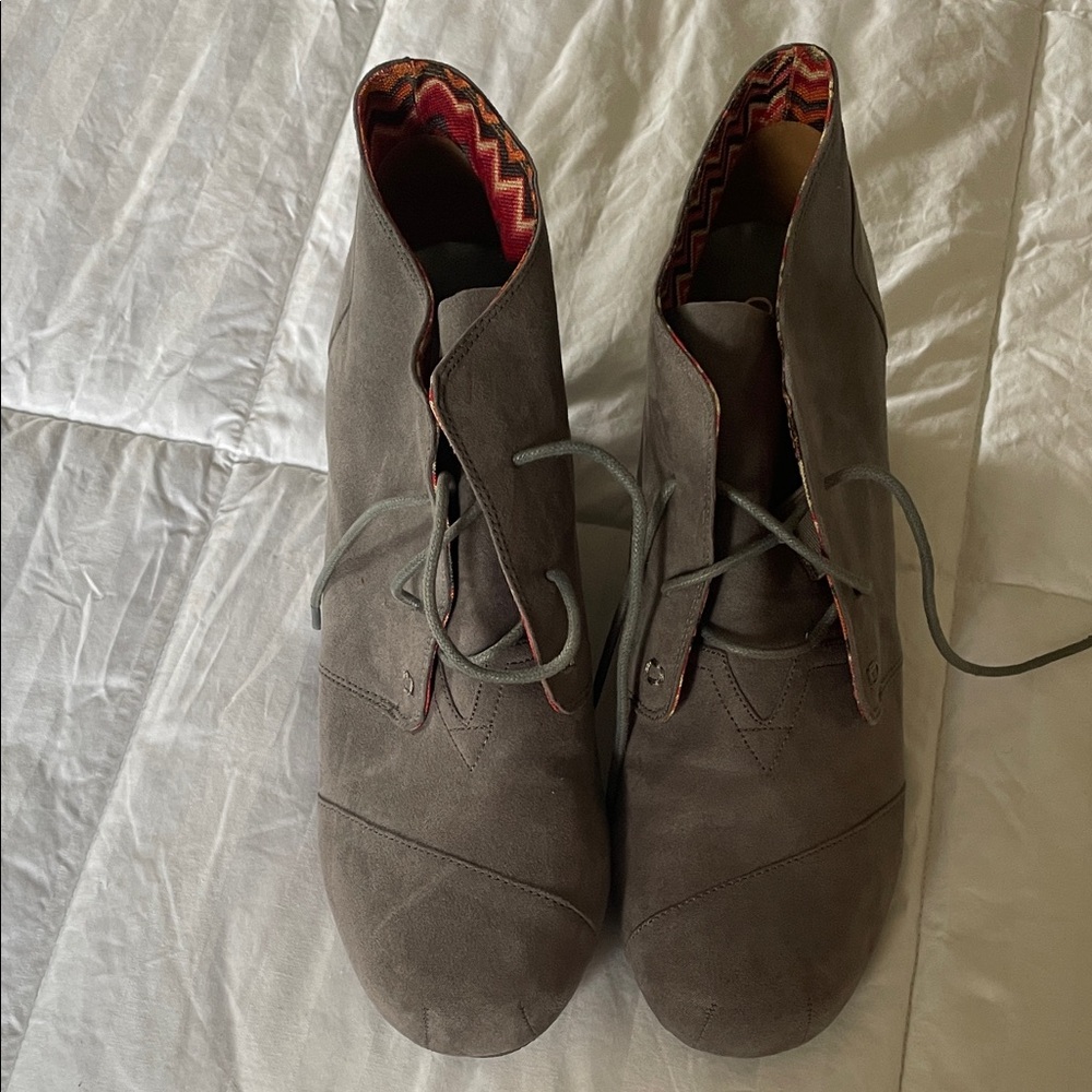 Gray Lace-Up Ankle Boots